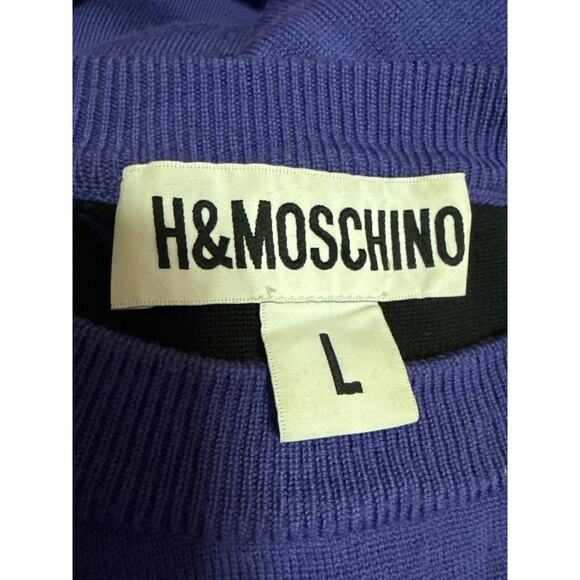 Moschino H&M Disney Goofy 100% Wool Purple Long Sleeve Sweatshirt Sweater Top L - Picture 5 of 6
